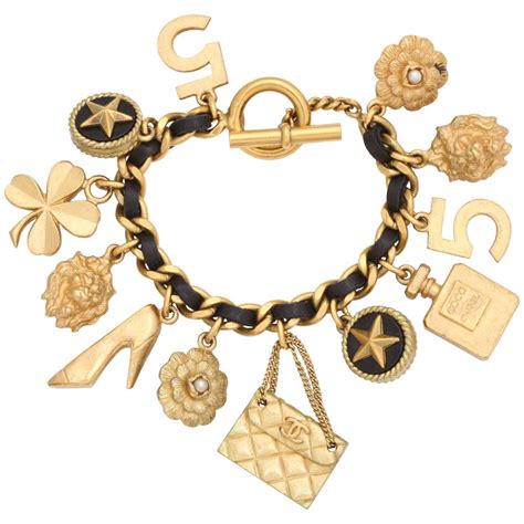 chanel replica leather and chain charm bracelet|Chanel chain jewelry.